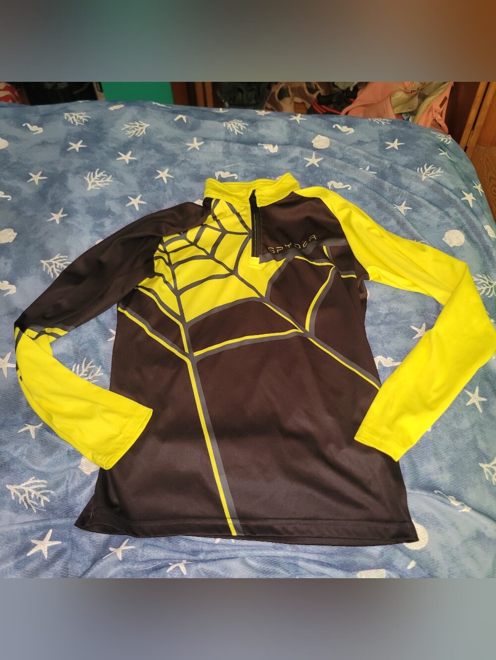 Spyder Kids Yellow and Black Spider-Web Zip Pullover Top